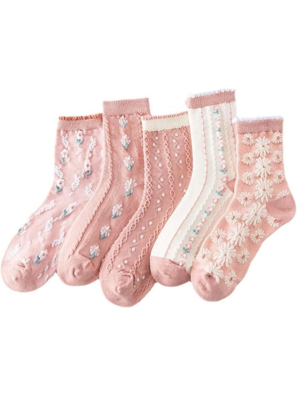 Vintage Floral Embroidered Crew Socks for Women - Comfy Cotton Blend, Cute